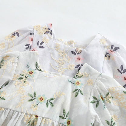 MyKids-USA® Baby Girl Floral Embroidered Pattern Square Collar Bodysuit