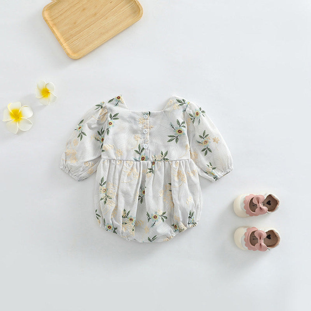 MyKids-USA® Baby Girl Floral Embroidered Pattern Square Collar Bodysuit
