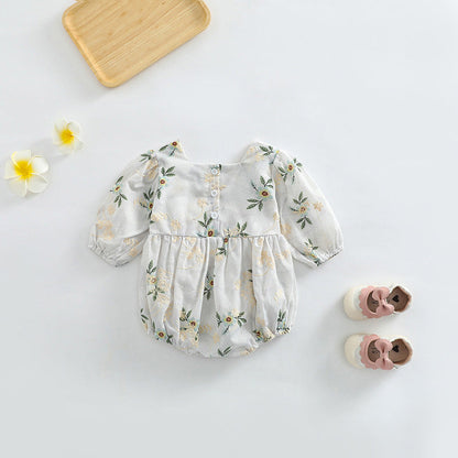 MyKids-USA® Baby Girl Floral Embroidered Pattern Square Collar Bodysuit