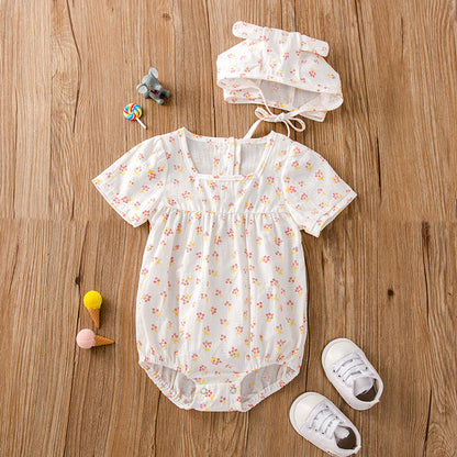 MyKids-USA® Baby Girl Floral Print Square Collar bodysuit With Hat
