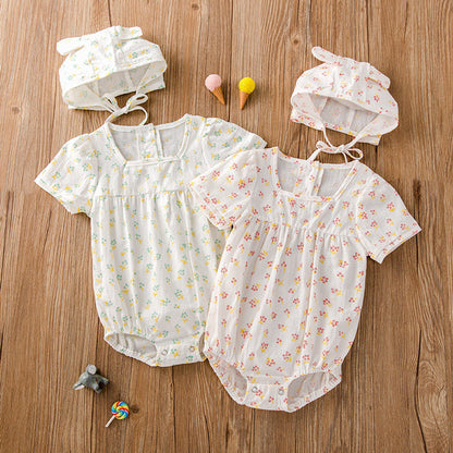 MyKids-USA® Baby Girl Floral Print Square Collar bodysuit With Hat