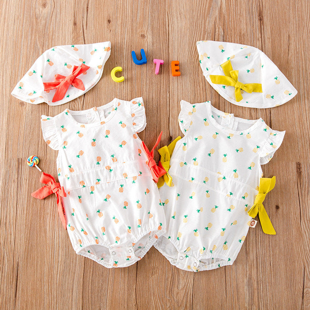 MyKids-USA® Baby Girl Fruit Print Drawstring Design Round Neck bodysuit