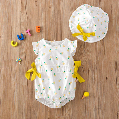 MyKids-USA® Baby Girl Fruit Print Drawstring Design Round Neck bodysuit