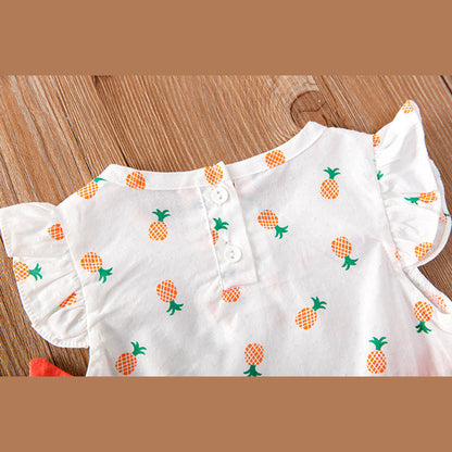 MyKids-USA® Baby Girl Fruit Print Drawstring Design Round Neck bodysuit