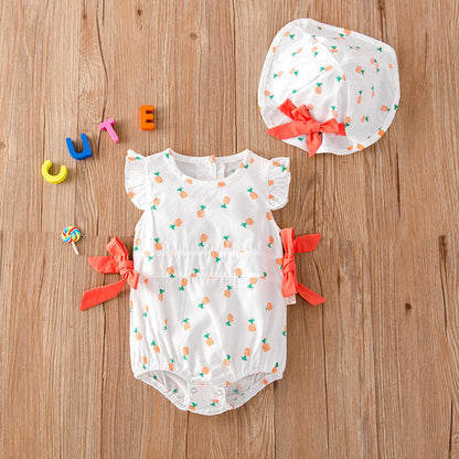 MyKids-USA® Baby Girl Fruit Print Drawstring Design Round Neck bodysuit