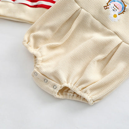 MyKids-USA® Baby Striped Pattern Shirt Combo Cartoon Graphic Corduroy Fabric Strap bodysuit Sets