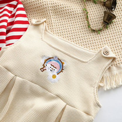 MyKids-USA® Baby Striped Pattern Shirt Combo Cartoon Graphic Corduroy Fabric Strap bodysuit Sets