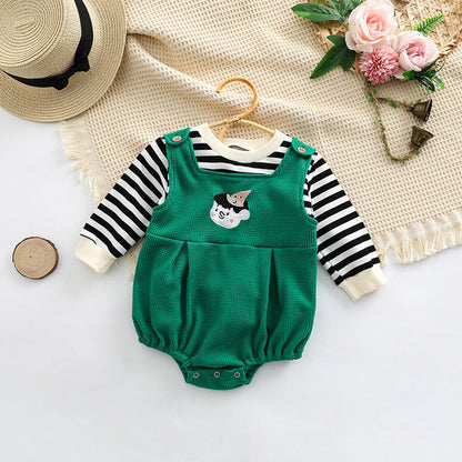 MyKids-USA® Baby Striped Pattern Shirt Combo Cartoon Graphic Corduroy Fabric Strap bodysuit Sets