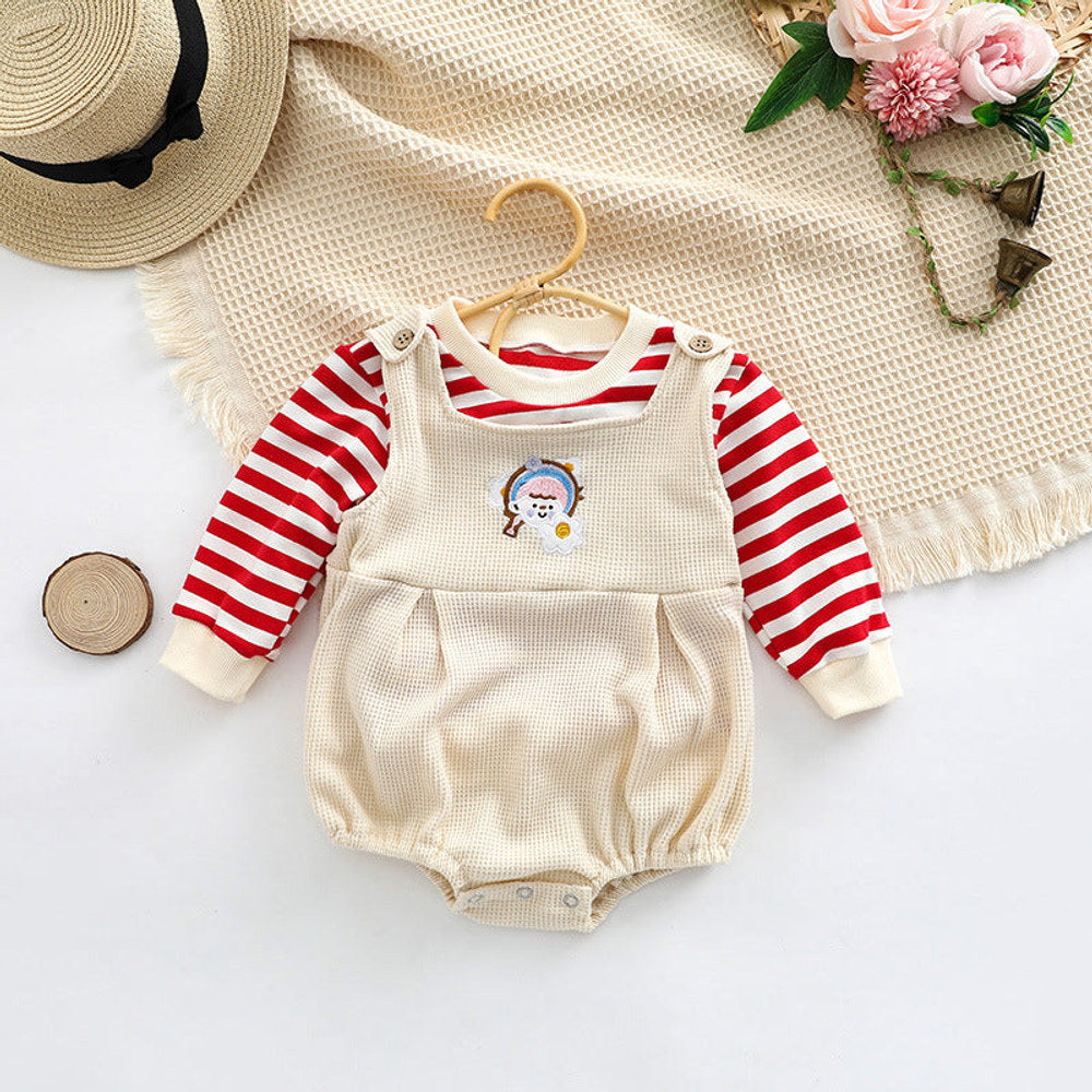MyKids-USA® Baby Striped Pattern Shirt Combo Cartoon Graphic Corduroy Fabric Strap bodysuit Sets