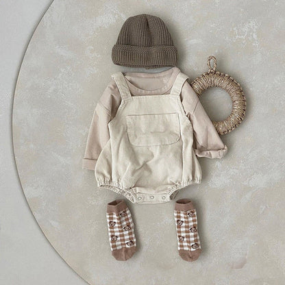MyKids-USA® Baby Solid Color & Plaid Pattern Corduroy Fabric Strap Bodysuit