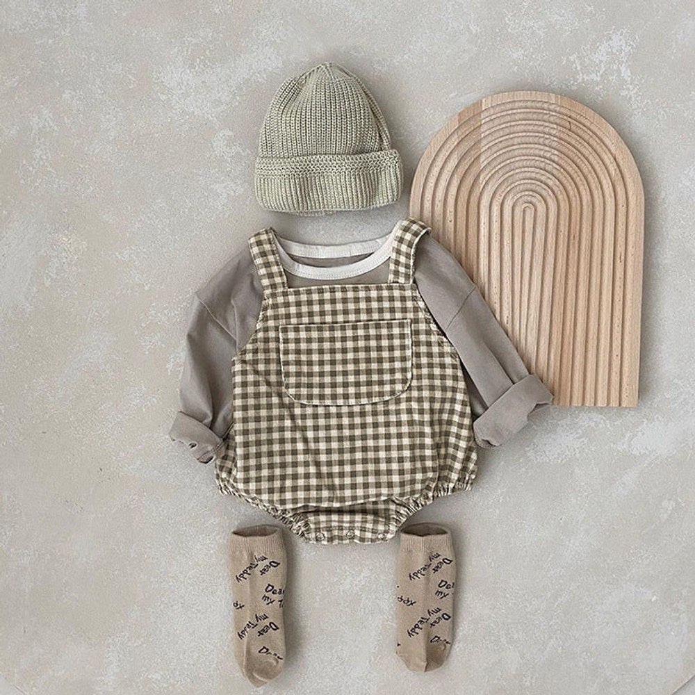 MyKids-USA® Baby Solid Color & Plaid Pattern Corduroy Fabric Strap Bodysuit