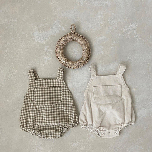 MyKids-USA® Baby Solid Color & Plaid Pattern Corduroy Fabric Strap Bodysuit