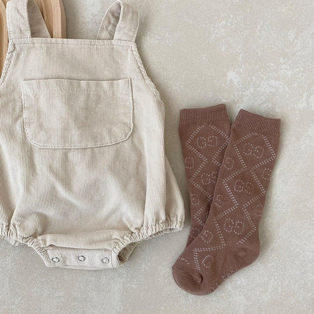 MyKids-USA® Baby Solid Color & Plaid Pattern Corduroy Fabric Strap Bodysuit
