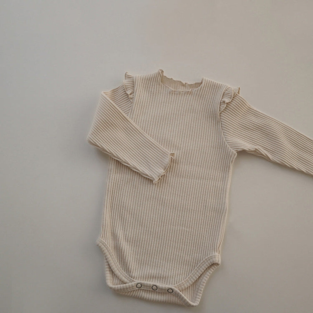 MyKids-USA® Baby Girl Solid Color Lettuce Trim Design Long Sleeve Bodysuit