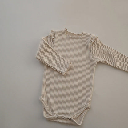 MyKids-USA® Baby Girl Solid Color Lettuce Trim Design Long Sleeve Bodysuit