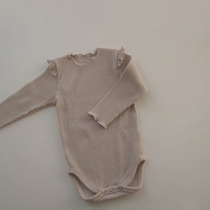 MyKids-USA® Baby Girl Solid Color Lettuce Trim Design Long Sleeve Bodysuit