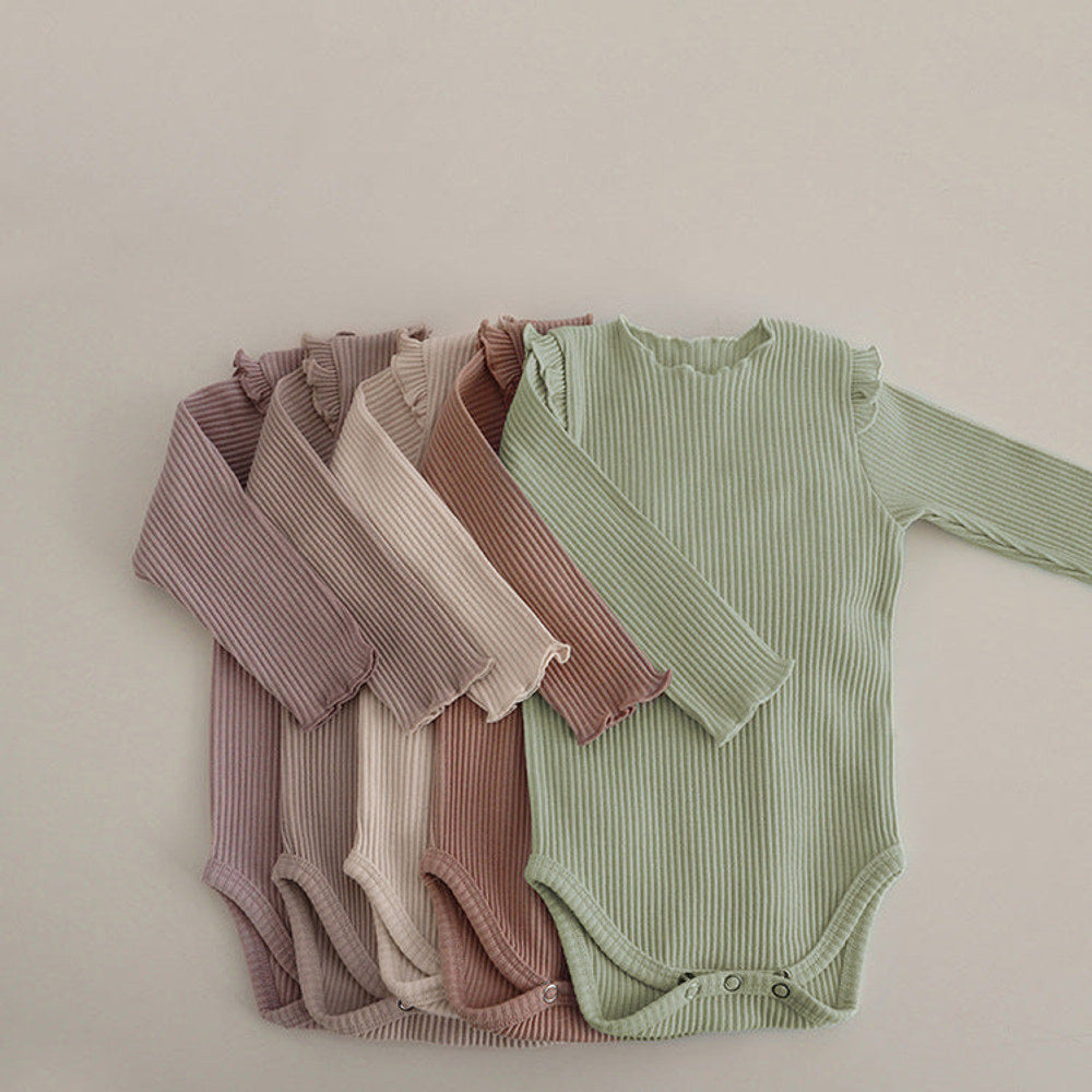 MyKids-USA® Baby Girl Solid Color Lettuce Trim Design Long Sleeve Bodysuit