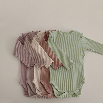 MyKids-USA® Baby Girl Solid Color Lettuce Trim Design Long Sleeve Bodysuit