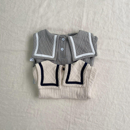 MyKids-USA® Baby Girl Solid Color Big Lapel Design Shirt Combo Shorts Sailor Style Sets