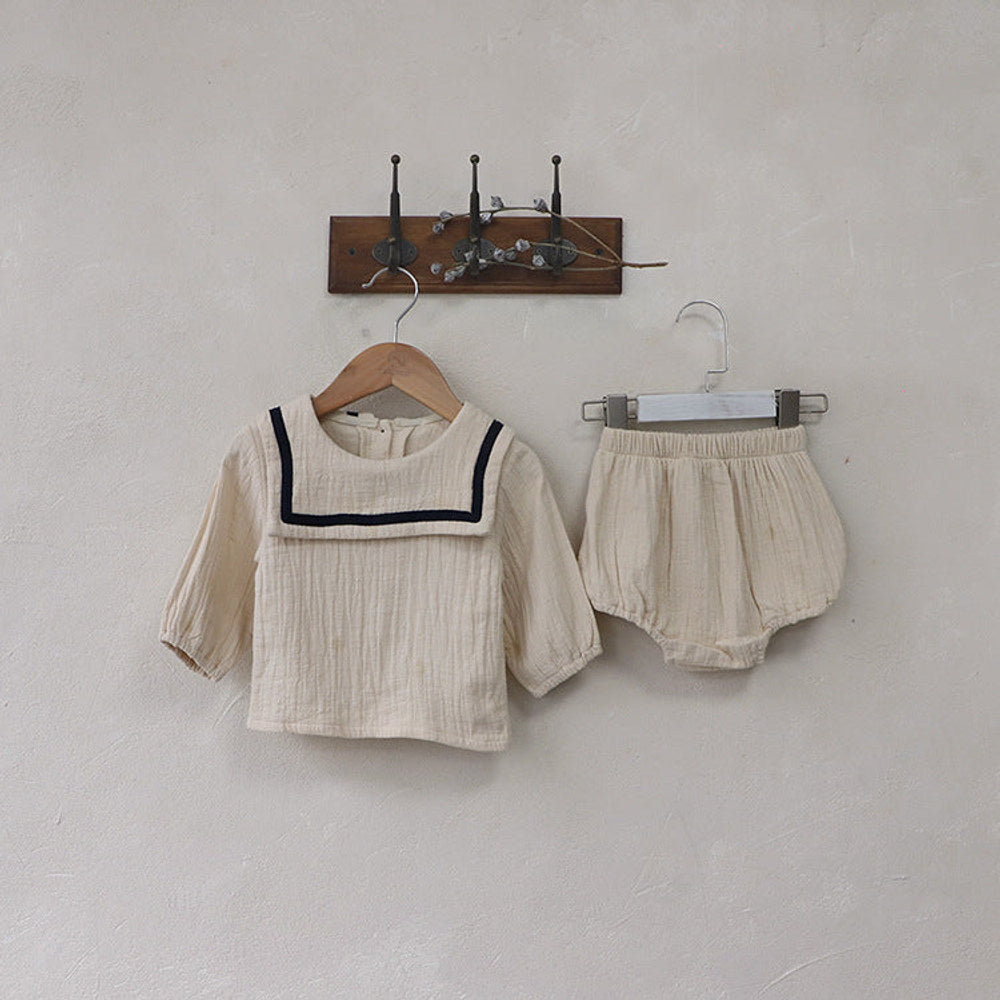 MyKids-USA® Baby Girl Solid Color Big Lapel Design Shirt Combo Shorts Sailor Style Sets