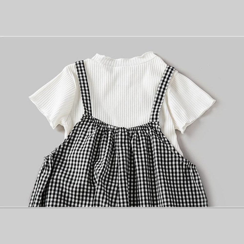 MyKids-USA® Baby Girl Solid Color Tops Combo Plaid Pattern Overalls Sets