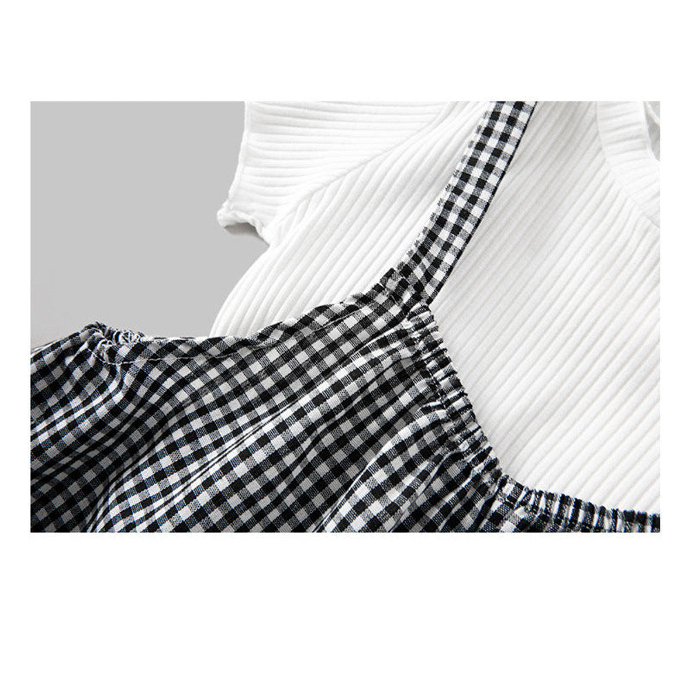MyKids-USA® Baby Girl Solid Color Tops Combo Plaid Pattern Overalls Sets