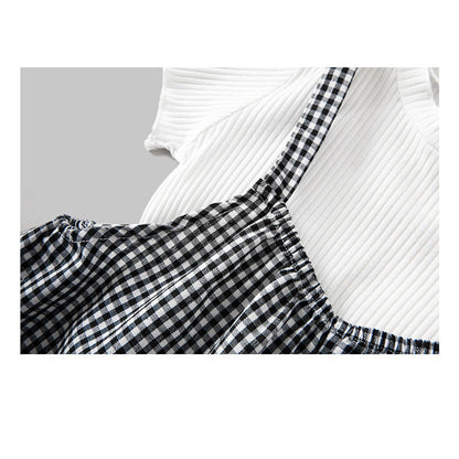 MyKids-USA® Baby Girl Solid Color Tops Combo Plaid Pattern Overalls Sets
