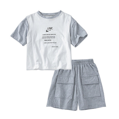 MyKids-USA® Letters Print Patchwork Design T-Shirt Combo Shorts Sets