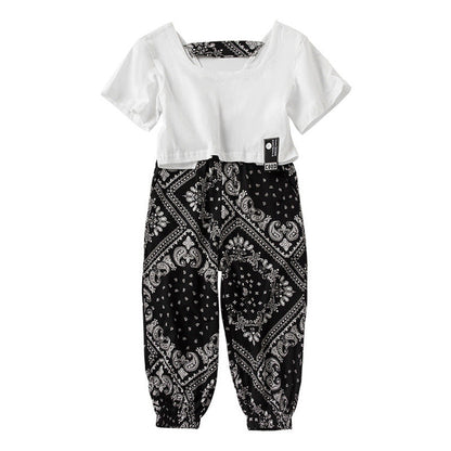 MyKids-USA® Girl Solid Color Backless Design Tops Combo Floral Pants Sets