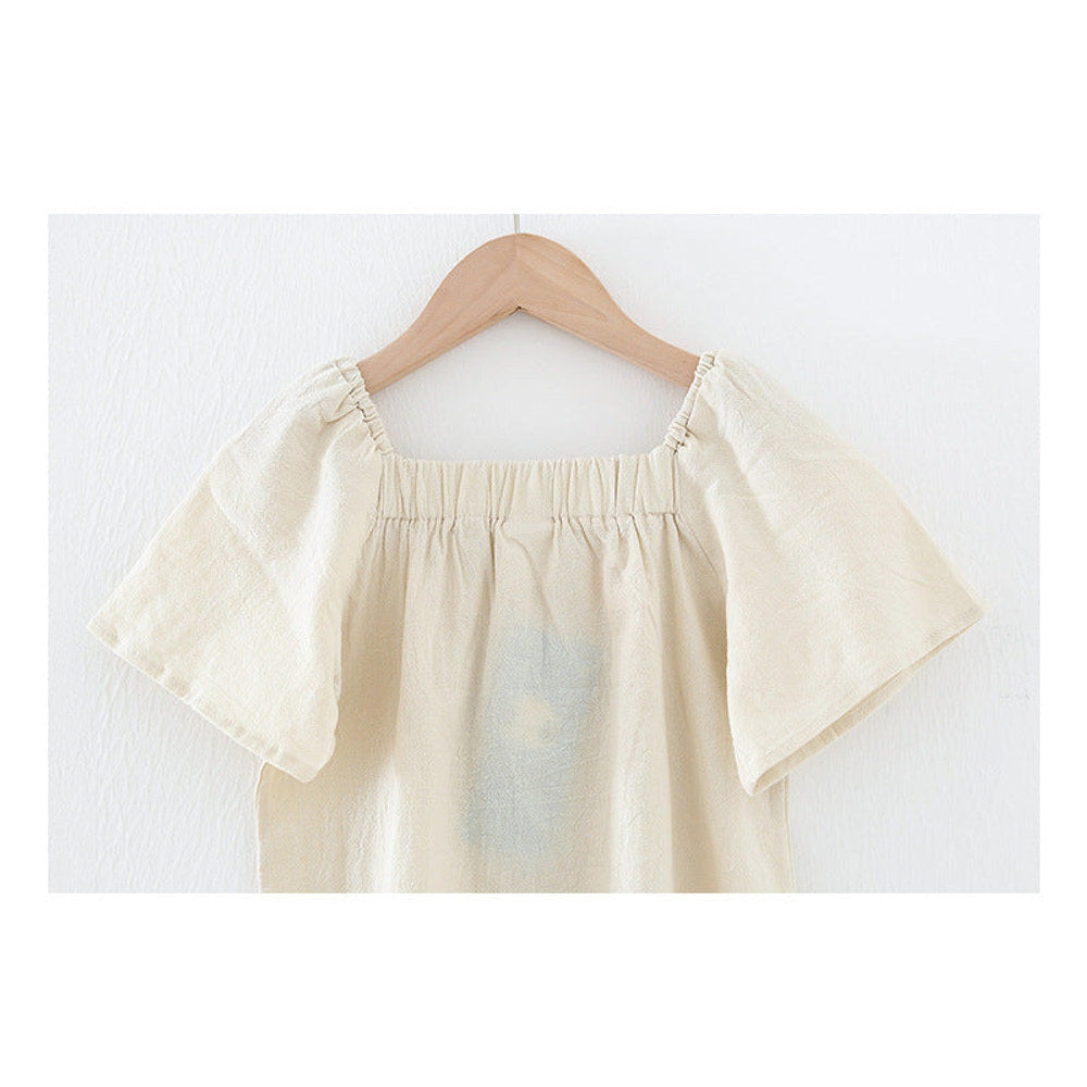 MyKids-USA® Solid Color Single Breasted Design Square Collar Tops In Summer