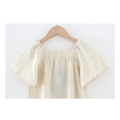 MyKids-USA® Solid Color Single Breasted Design Square Collar Tops In Summer
