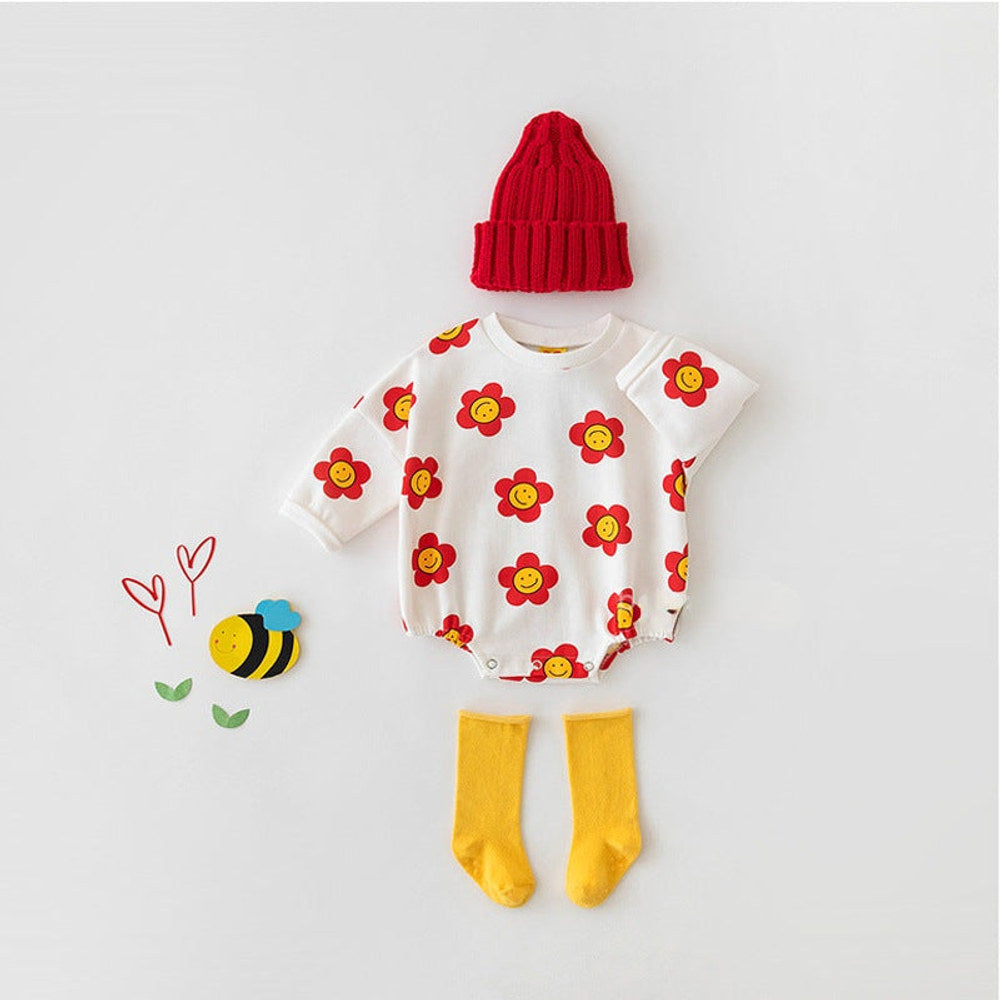 MyKids-USA® Baby Girl Flower Graphic Long Sleeves Cotton Triangle Bodysuit