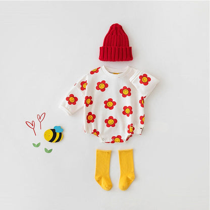 MyKids-USA® Baby Girl Flower Graphic Long Sleeves Cotton Triangle Bodysuit