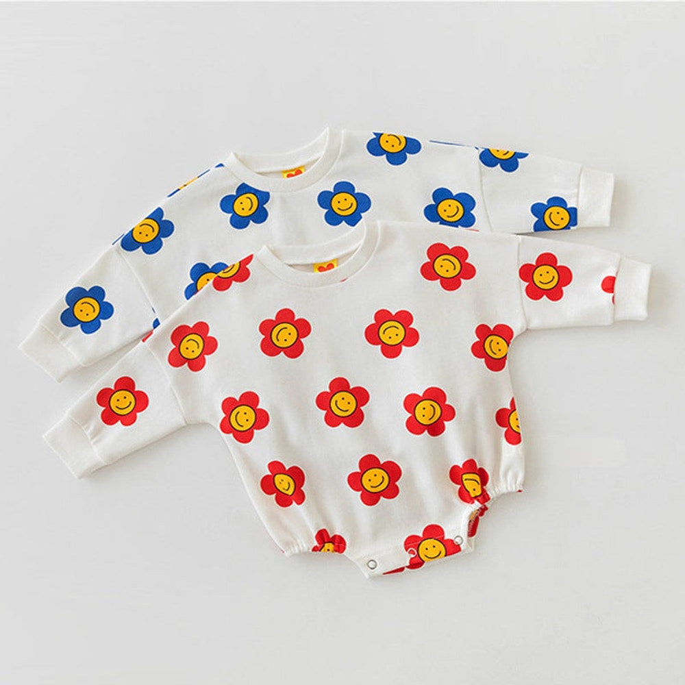 MyKids-USA® Baby Girl Flower Graphic Long Sleeves Cotton Triangle Bodysuit