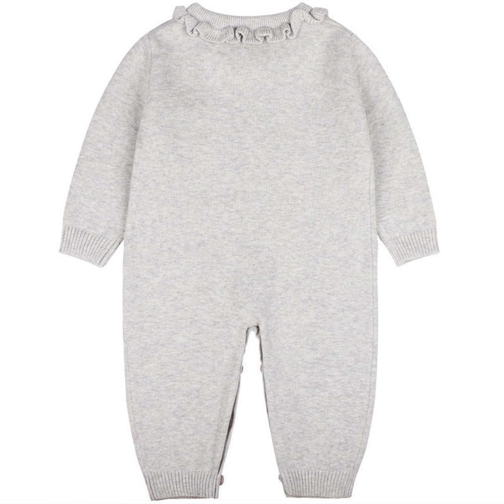 MyKids-USA® Baby Girl Solid Color Ruffle Collar Long Sleeves Knit Simple Jumpsuit