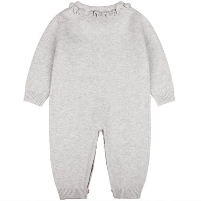 MyKids-USA® Baby Girl Solid Color Ruffle Collar Long Sleeves Knit Simple Jumpsuit