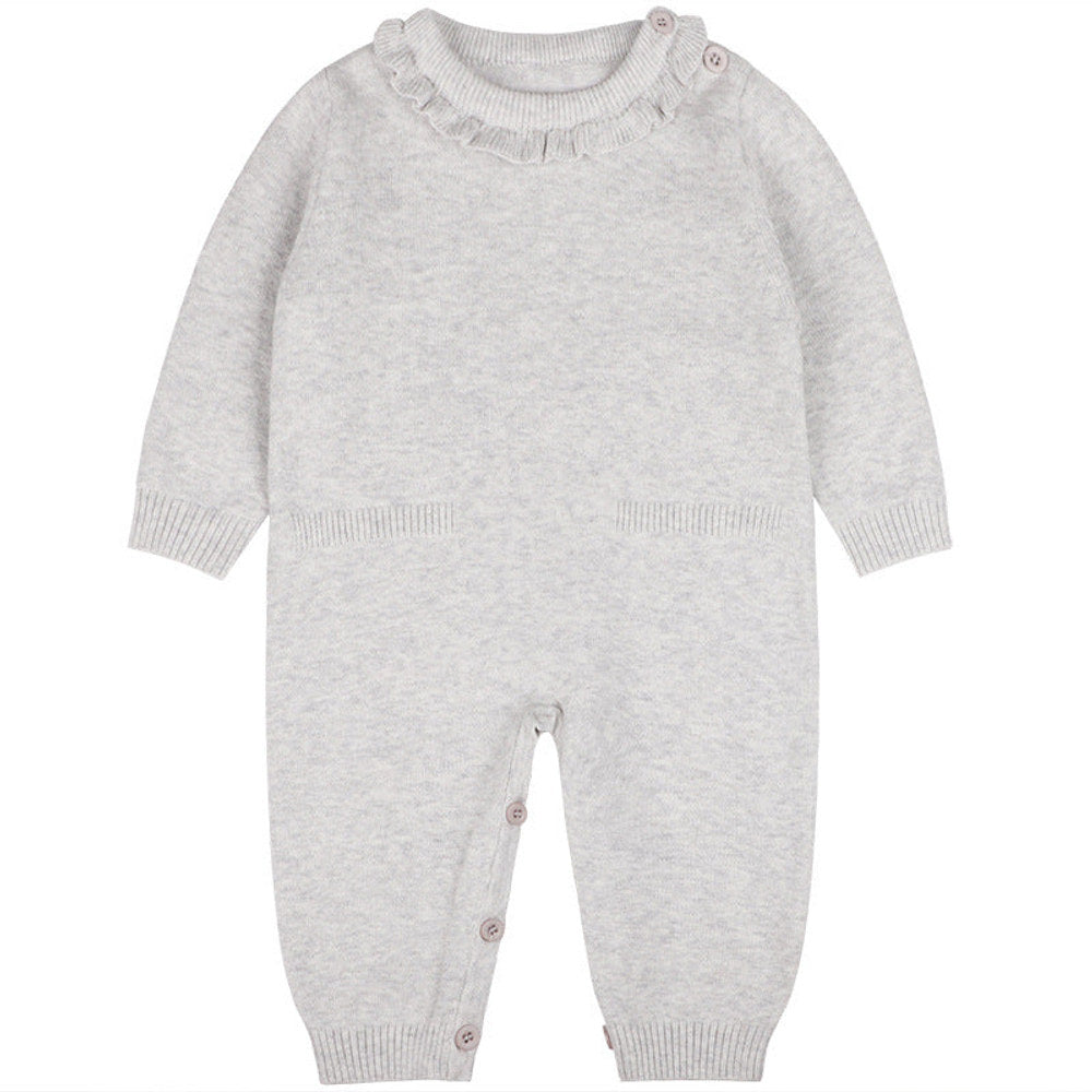 MyKids-USA® Baby Girl Solid Color Ruffle Collar Long Sleeves Knit Simple Jumpsuit