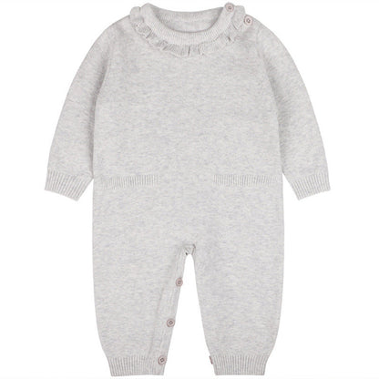 MyKids-USA® Baby Girl Solid Color Ruffle Collar Long Sleeves Knit Simple Jumpsuit
