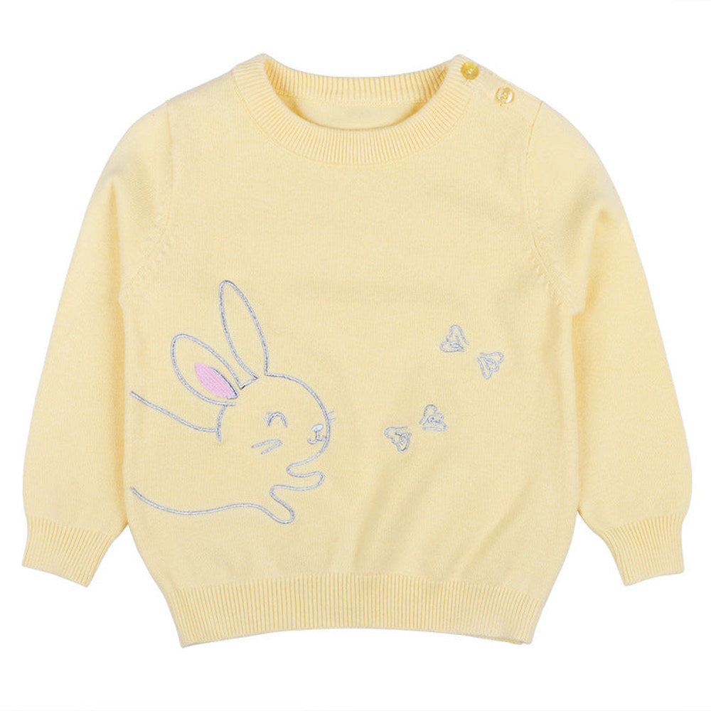 MyKids-USA® Baby Girl Cute Bunny Embroidery Graphic Solid Color O-Neck Sweater
