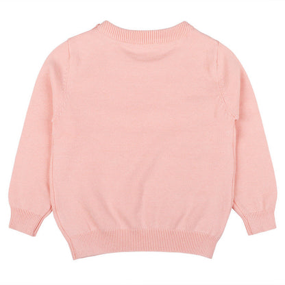 MyKids-USA® Baby Girl Cute Bunny Embroidery Graphic Solid Color O-Neck Sweater