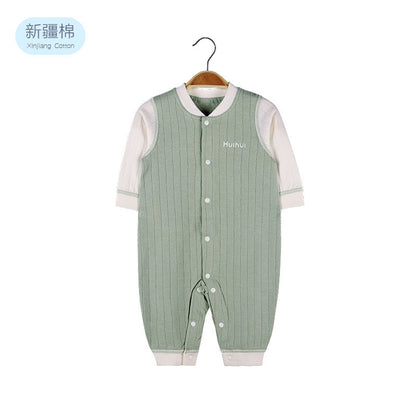 MyKids-USA® Baby Solid Color Pit Strip Fabric Single Breasted Design Cotton Jumpsuit Pajamas