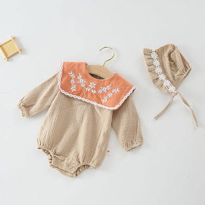 MyKids-USA® Baby Girl Floral Embroidery Pattern Long Sleeves Autumn Princess Bodysuit With Hat