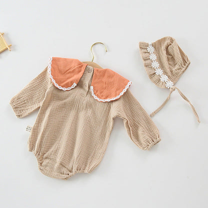 MyKids-USA® Baby Girl Floral Embroidery Pattern Long Sleeves Autumn Princess Bodysuit With Hat