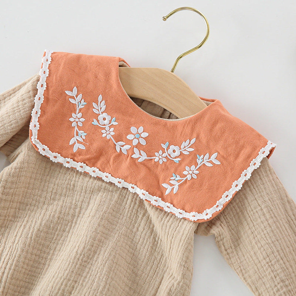 MyKids-USA® Baby Girl Floral Embroidery Pattern Long Sleeves Autumn Princess Bodysuit With Hat