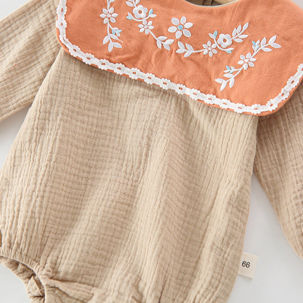 MyKids-USA® Baby Girl Floral Embroidery Pattern Long Sleeves Autumn Princess Bodysuit With Hat