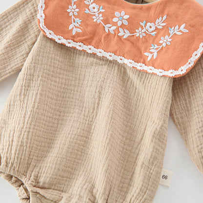 MyKids-USA® Baby Girl Floral Embroidery Pattern Long Sleeves Autumn Princess Bodysuit With Hat