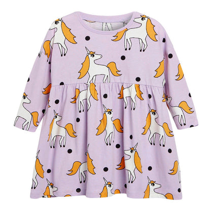 MyKids-USA® Baby Girl Unicorn Pattern Long Sleeves Style Dress In Wearing Outfits