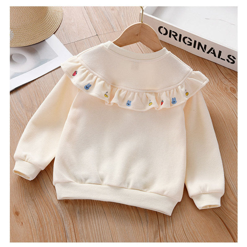 MyKids-USA® Baby Girl Fruit Embroidered Graphic Ruffle Design Corduroy Fabric Pullover Cute Hoodies