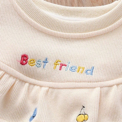 MyKids-USA® Baby Girl Fruit Embroidered Graphic Ruffle Design Corduroy Fabric Pullover Cute Hoodies