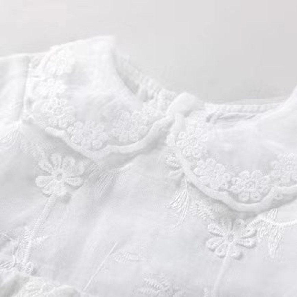 MyKids-USA® Baby Girl Solid Color Flower Embroidered Design Doll Neck Long Sleeves bodysuit Dress